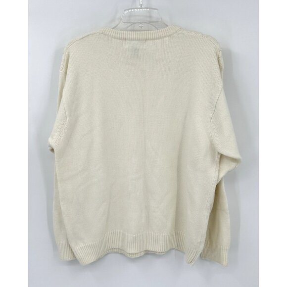 vintage 80s ACRYLIC CREWNECK PEARL SWEATER cable knit long sleeve ivory XL - Picture 6 of 7